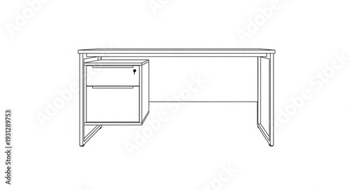 Simple line illustration of a modern office desk with a drawer from a front viewpoint