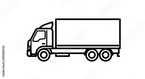 Line art illustration of a delivery truck viewed from the side on a white background