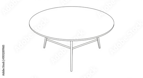 Simple line drawing of a round table with four legs from a top-down viewpoint in a minimalist environment