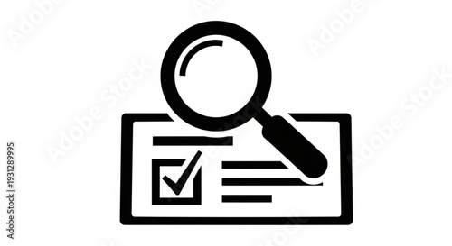 Magnifying glass examining a checklist with a verified checkmark on a document illustration