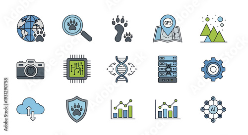Collection of Diverse Vector Icons Representing Various Concepts and Technologies.