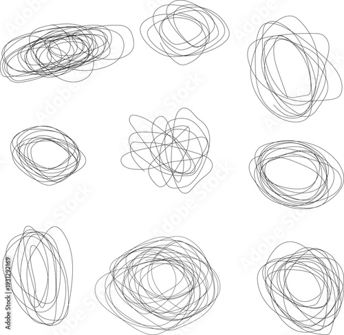 Hand-drawn vector set of line round art shape and berries featuring sketch-style doodles and seamless floral patterns for retro nature art decoration