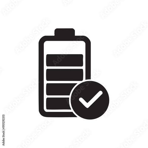 Battery icon with full charge and confirmation checkmark displayed