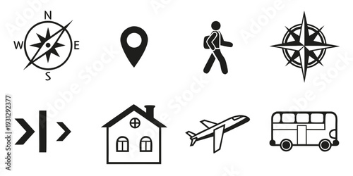 Icons representing various modes of transportation and navigation tools
