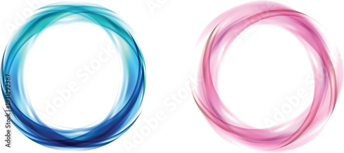 Abstract blue and pink circular brush strokes forming artistic ring shapes on a light background. Colorful paint swirl circles perfect for frames, logos, badges, labels, social media graphics