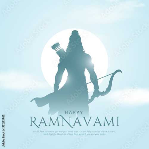 Shree Ram Navami, vector Illustration, silhouette of Lord Rama with bow arrow background, Social media post, Poster and Banner design template.