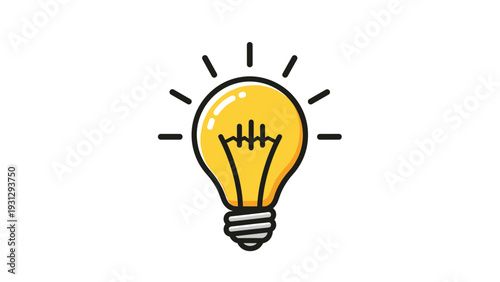 Bright yellow glowing lightbulb icon with shining rays to represent a brilliant new idea or creative inspiration.