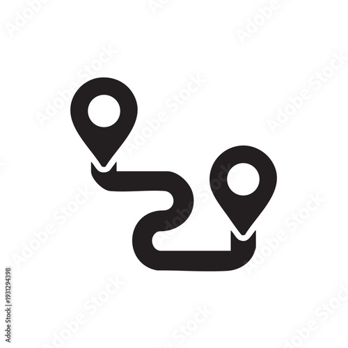 Navigation route between two locations marked by pins on a simple map illustration