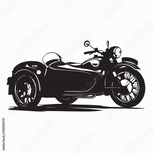 Antique Sidecar Motorcycle Design on White Background