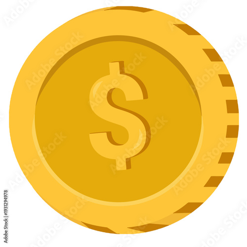 Gold coin illustration in clean flat vector style. Isolated money symbol representing finance, savings, investment, payment, and business concepts.