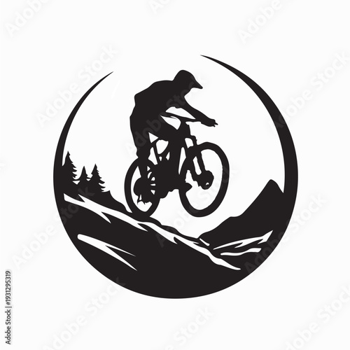 Mountain Bike Adventures Vintage Logo Silhouette Vector Illustration
