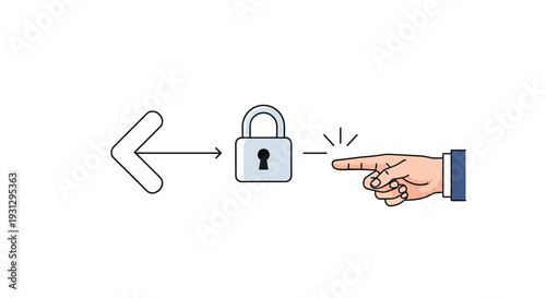 User data privacy and account security concept with a finger pointing to a padlock icon next to a back arrow.