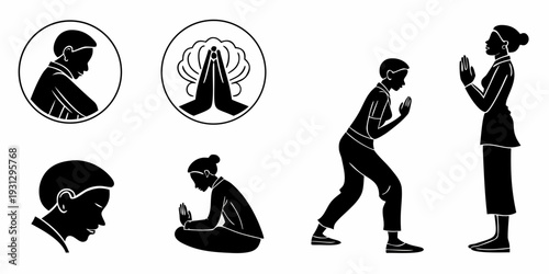 Silhouettes of people engaged in various activities and postures