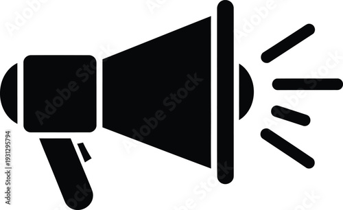 Black megaphone vector illustration with sound waves, flat design graphic