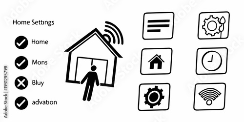 A diagram showing various home settings and their corresponding icons.