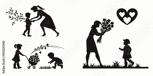 Children and adults engaged in gardening and caring activities with love and affection.