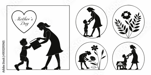 A heartwarming illustration of family love and care with various symbols