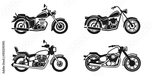 A collection of five different types of motorcycles in black and white