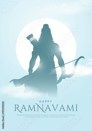 Shree Ram Navami, vector Illustration, silhouette of Lord Rama with bow arrow background, Social media post, Poster and Banner design template.