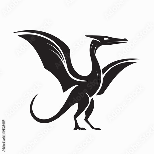 Flying Pterodactyl Dinosaur Logo Vector Illustration on White Background