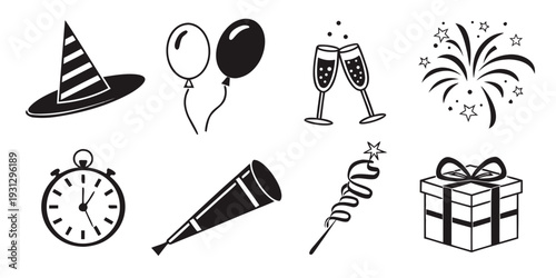 Celebration icons showcasing party elements and festive decorations.