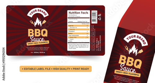 BBQ Sauce label packaging design, BBQ sauce ingredients recipe product design, Bottle label sticker design, Homemade BBQ sauce thick tangy spicy combine the ketchup smoked label design
