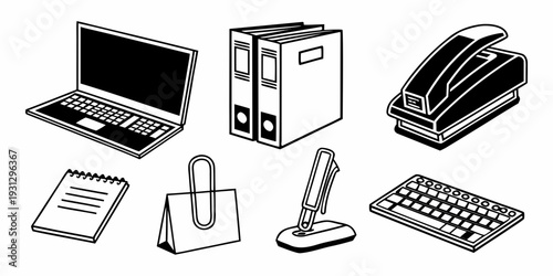 A collection of office supplies and equipment for productivity