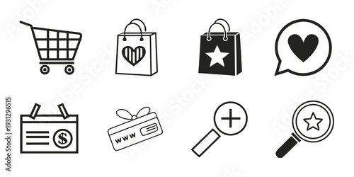 A collection of icons representing e-commerce and shopping concepts