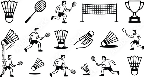 Set of 16 badminton icons vector