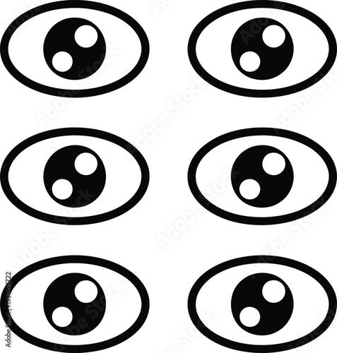 A group of cartoon eyes with three pupils Vector