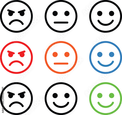 A collection of emoticon faces in different colors and expressions Vector