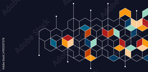 Abstract geometric background with isometric. Digital cube isometric on blue background.