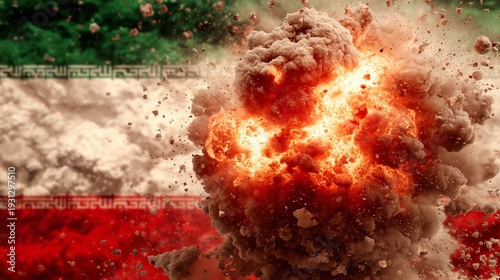 Explosion against the backdrop of the Iranian flag