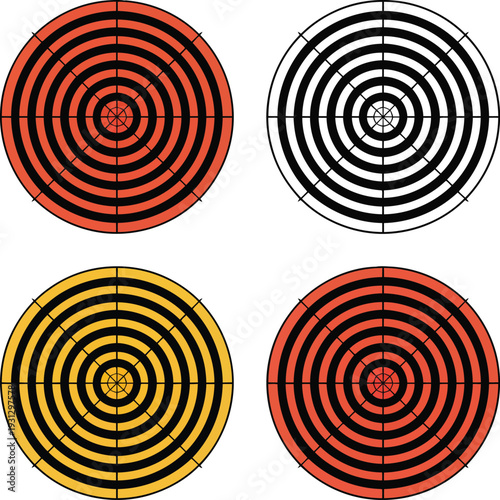 Four different colored targets are shown side by side Vector