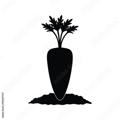 Silhouette of a carrot plant growing from the ground leaves silhouette vector illustration, carrot in soil silhouette vector illustration