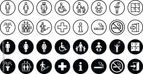 Modern Public Facility Icon Set – Restroom, Accessibility, Information, Medical and Navigation Symbols