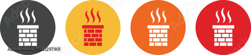 ndustrial Chimney Emission Icon Set in Circular Flat Design – Factory Smoke Pollution Symbol