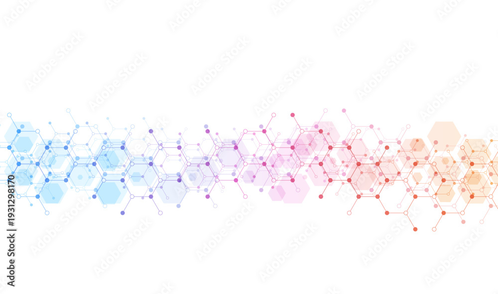Fototapeta premium Hexagons pattern background. Genetic research, molecular structure. Chemical engineering. Concept of innovation technology. Used for design healthcare, science and medicine background