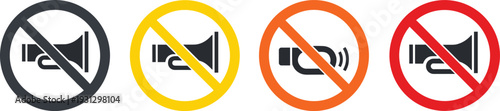 No Megaphone Prohibition Icon Set – Silence and No Announcement Symbol in Circular Flat Design