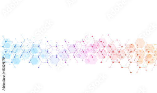Hexagons pattern background. Genetic research, molecular structure. Chemical engineering. Concept of innovation technology. Used for design healthcare, science and medicine background
