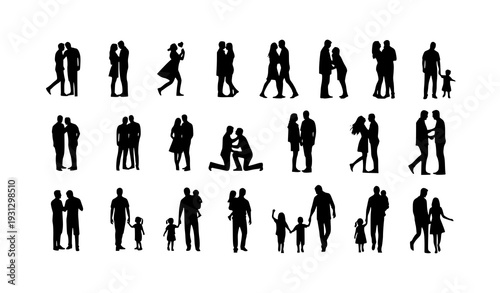 Love Couple and Family Silhouette Mega Collection with Romantic Relationship Poses Vector