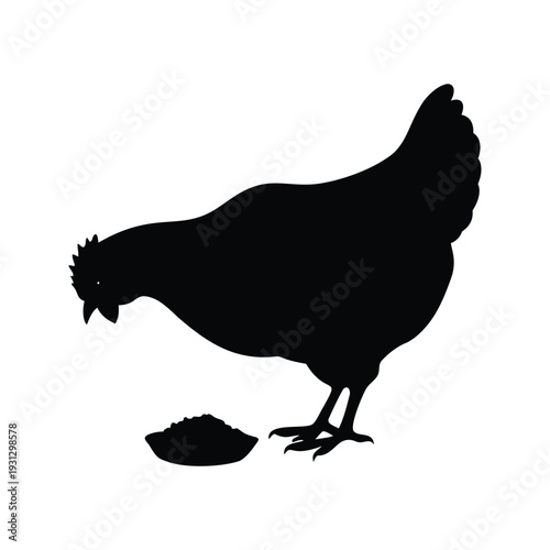 Chicken standing on ground food silhouette vector illustration design, chicken eating grainsilhouette vector illustration