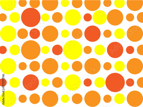Seamless Bright Yellow And Orange Polka Dot Circle Pattern Abstract Retro Background For Kids, Party, Fabric And Wallpaper Design

