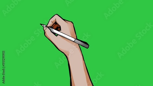 Hand drawing animation with pen on green screen for whiteboard video production
