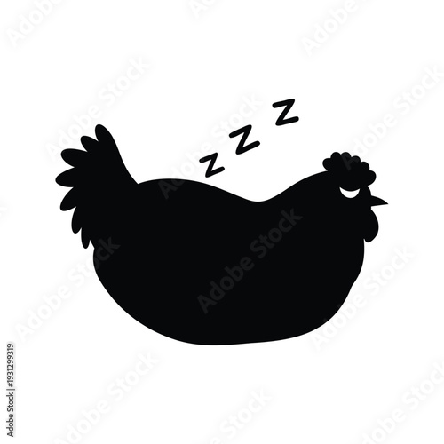 Sleeping chicken silhouette vector illustration zzz sound design, chicken sleeping silhouette vector illustration