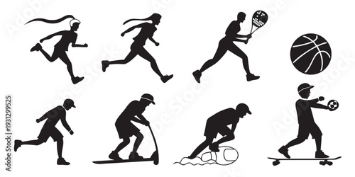 Diverse athletes showcasing various sports and activities in silhouette form