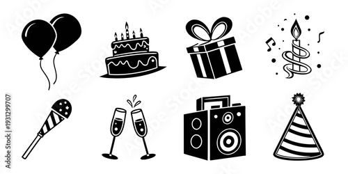 Celebratory items including party favors, gifts, and decorations