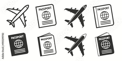 Travel documents and airplanes representing international journeys and passports.