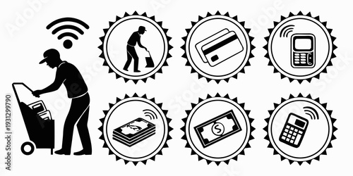 A person using a smartphone with various icons representing different activities and functions.