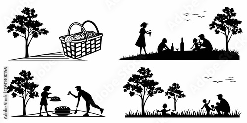 A series of images depicting a person gathering fruits and vegetables from a farm.
